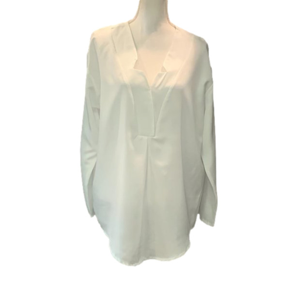 White Long Sleeve V-Neck Tunic Blouse NWOT - Picture 1 of 4